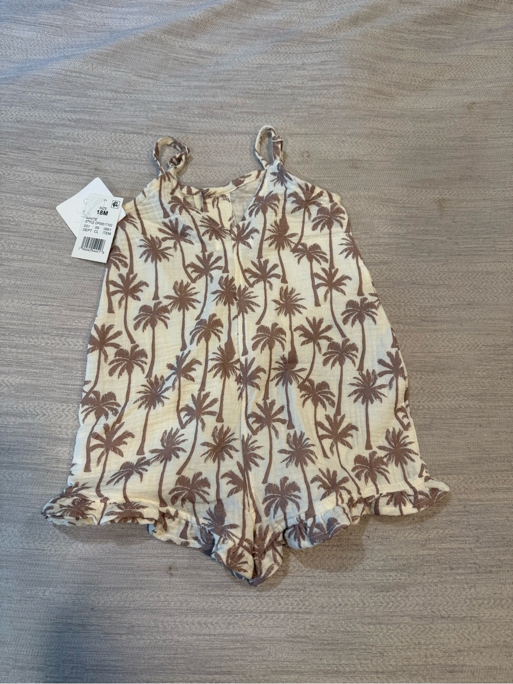 Girls' Palm Print Cream and Brown One-Piece Romper